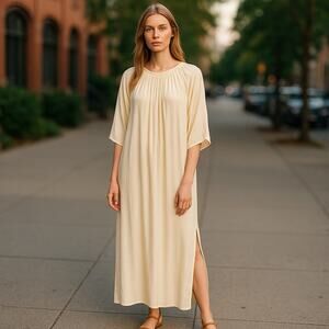 COS NEW Floaty Gathered Maxi Dress 8 Relaxed Fit Side Slits Side Seam Pockets